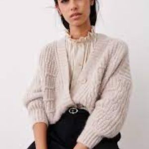 Ba&sh Beliz Sweater knitwear Beige Size Medium Lady Cardigan Ivory Made in Italy